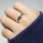 S925 Sterling Silver Vintage Adjustable Agate Turquoise Ring