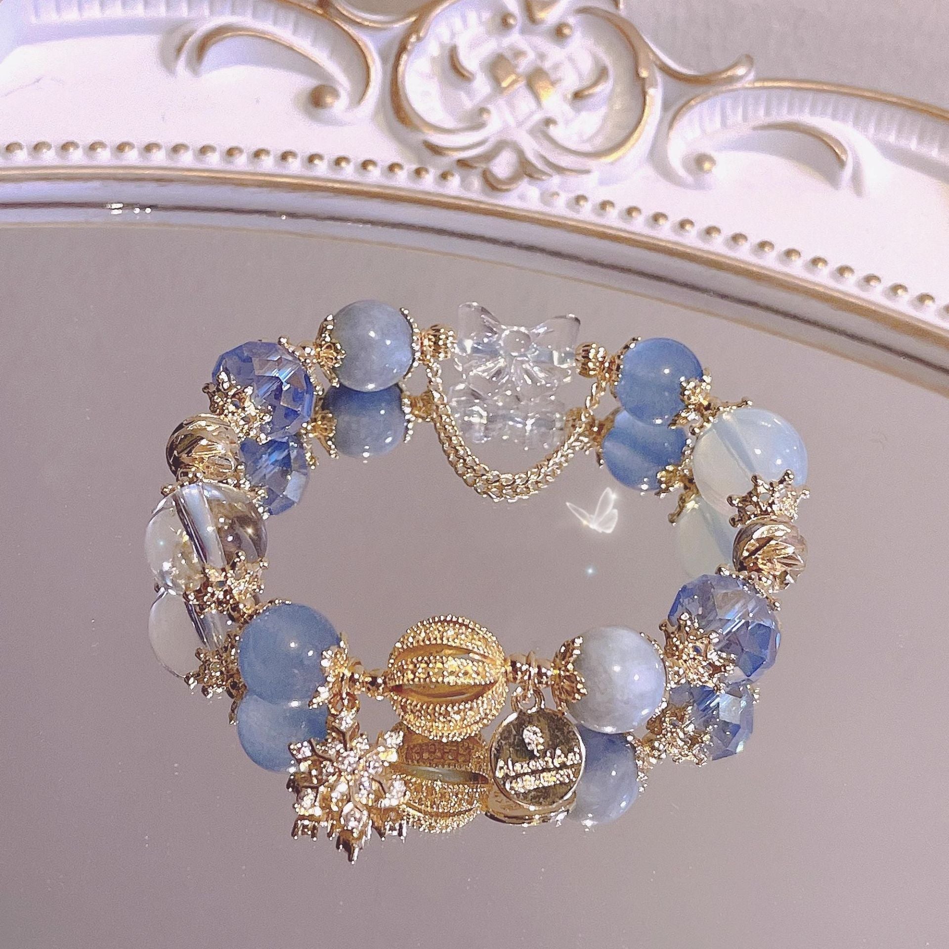 DIY Aquamarine Blue Crystal White Crystal Bracelet Snowflake Starry Sky Bracelet for Women