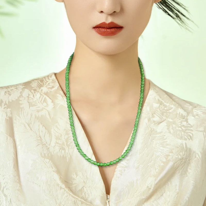 Natural Aged Hetian Green Jade Beaded Necklace Pendant for Women