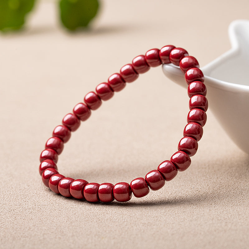 High-Content Red Cinnabar Bracelet Six-Sided Beads Buddha Beads for Men and Women