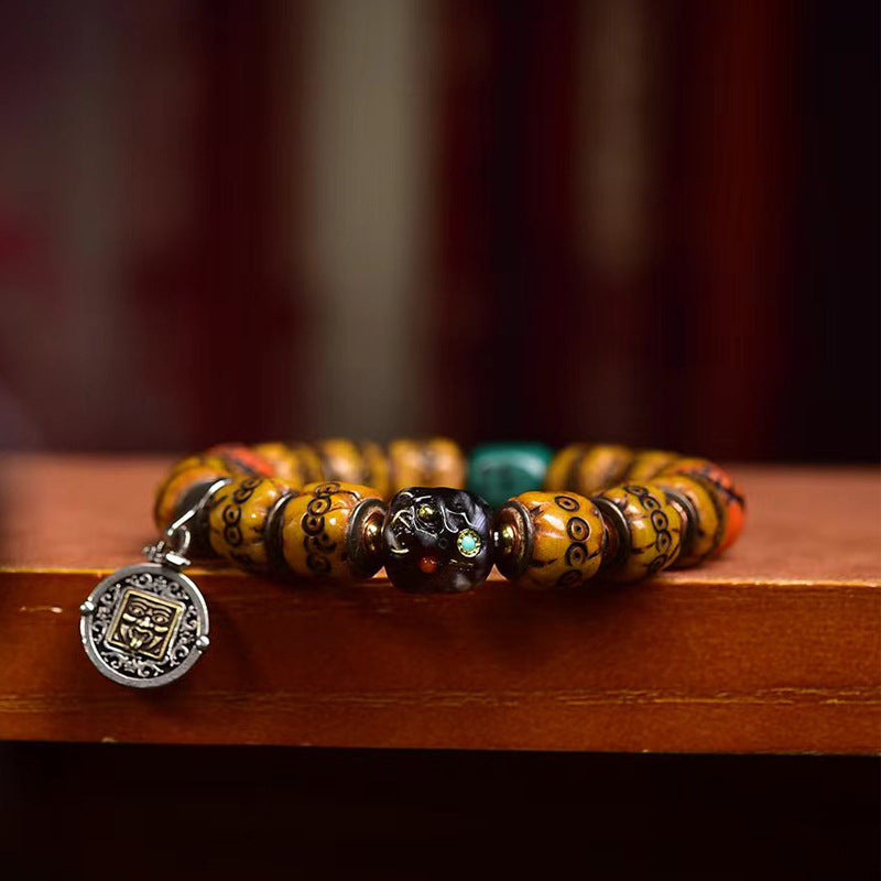 Tibetan Hand-Carved Yak Bone Bracelet – Unique Spiritual Tibetan-Style Bracelet