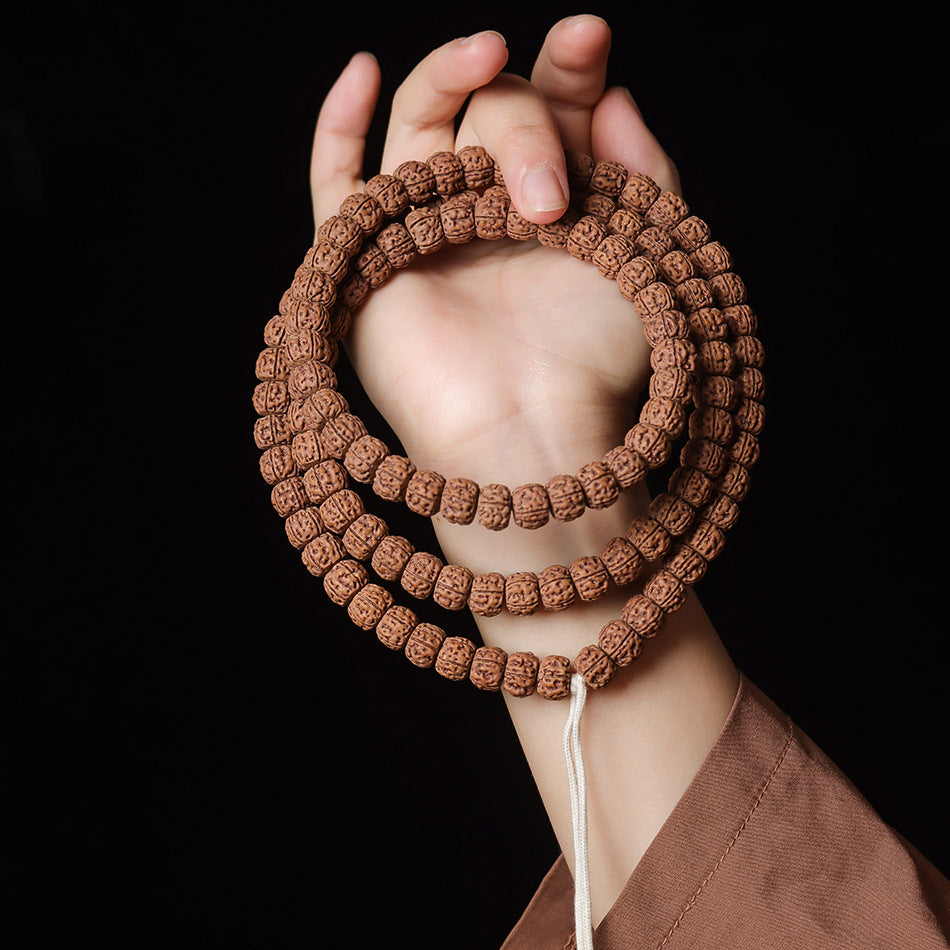Natural Rudraksha Coiled Dragon Pattern 108 Mala Beads Prayer Beads