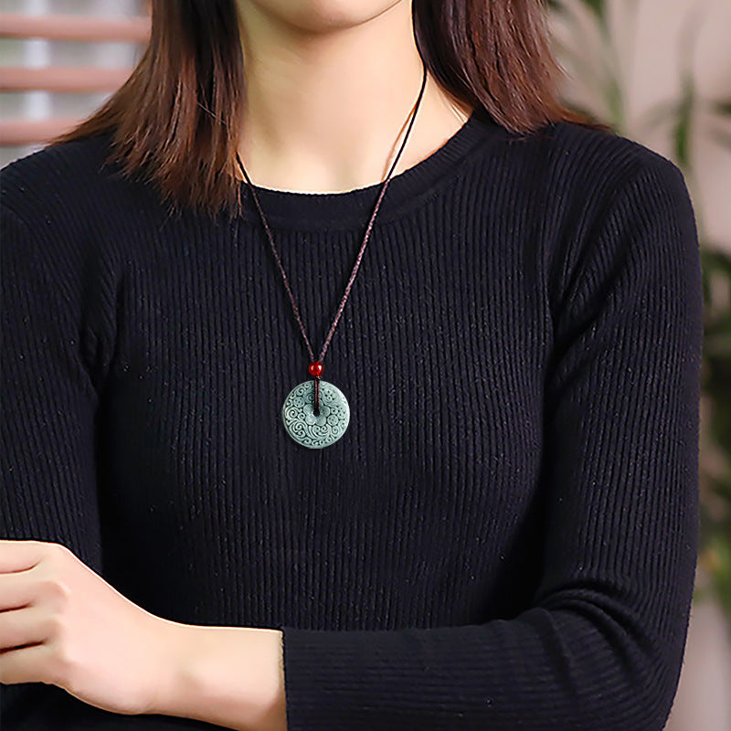 Carved Jade Peace Buckle Pendant – A-Grade Jadeite, Symbol of Peace & Safety