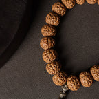 Natural Rudraksha Pumpkin Double Dragon Bracelet, 13-16mm Beads