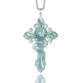 Natural Blue Water Jadeite Serpent-Wrapped Cross Pendant – A-Grade Jade, S925 Silver Clasp, Steel-Titanium Chain