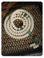 Straight-Cut White Jade Bodhi Root 108 Mala (9×6mm) – Clean & Minimalist Design