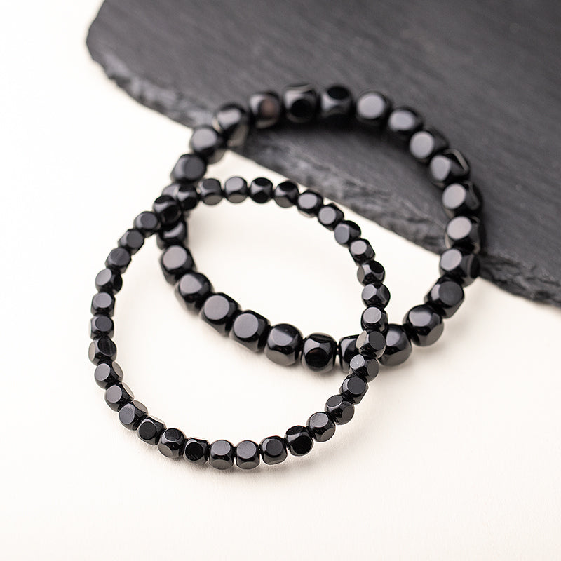 Natural Black Agate Hexagonal Bead Bracelet Unisex Couple Design
