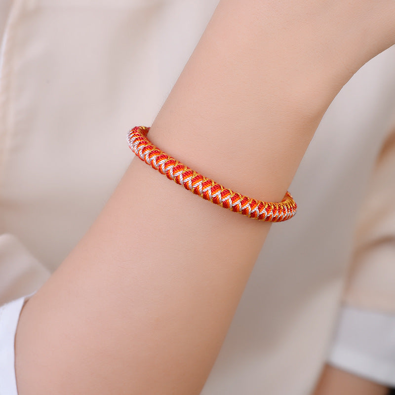 New Dragon Scale Braided Cord Bracelet with Peach Blossom Knot