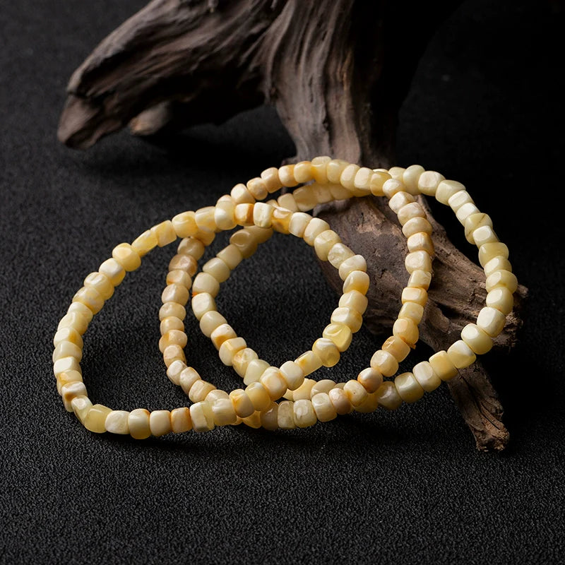 Natural Amber Blood Piebald Gradient Square Old-Style Bead Bracelet – Minimalist Unisex Handmade Jewelry