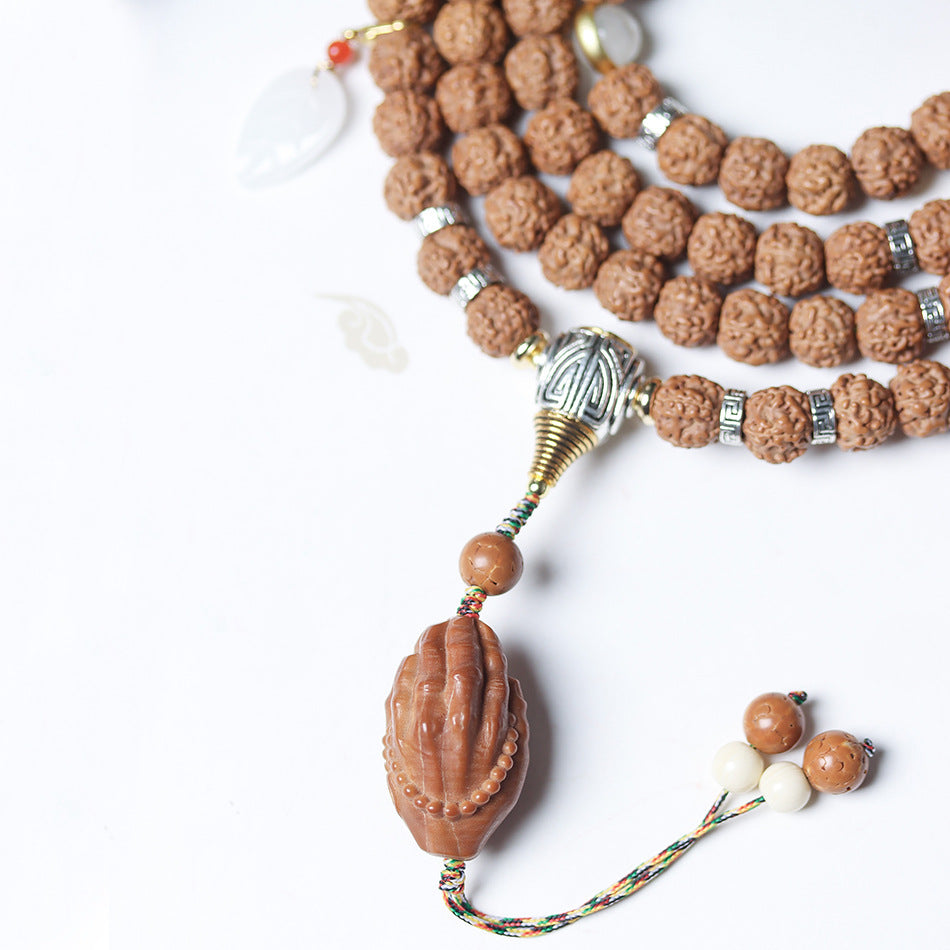 Tibetan Dragon Vein "Exploding"Texture Rudraksha 108 Mala Beads Bracelet