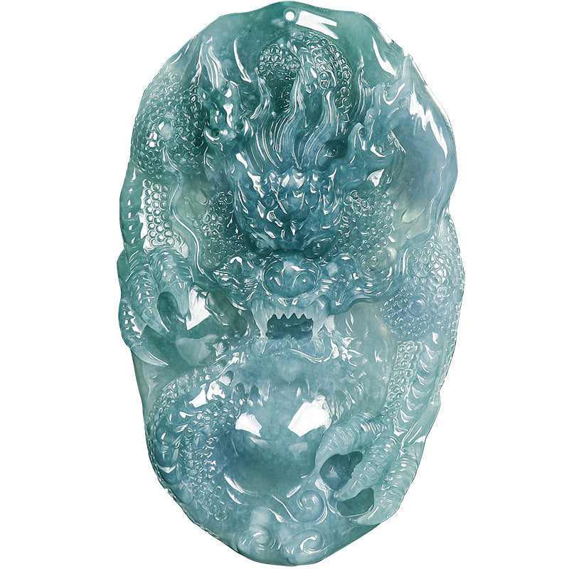 Natural Blue Water Jadeite Divine Dragon Guardian Pendant – A-Grade Jade, Zodiac Dragon Talisman