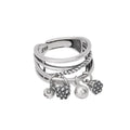 S999 Pure Silver Vintage Multi-Layer Ring with Bell, Lotus Tassel Charms