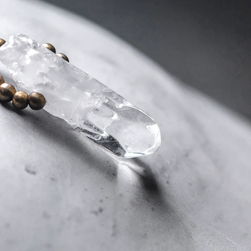 Double-Layer Black Rutilated Quartz Bracelet with White Crystal Pendant for Protection & Mental Clarity