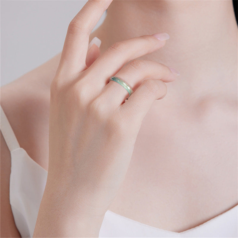 Natural A-Grade Blue Water Jadeite Diamond-Cut Ring – Unisex Couple's Ring, Elegant Design