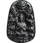 Natural A-Grade Black Jadeite Nine-Dragon Amitabha Buddha Pendant, Unisex