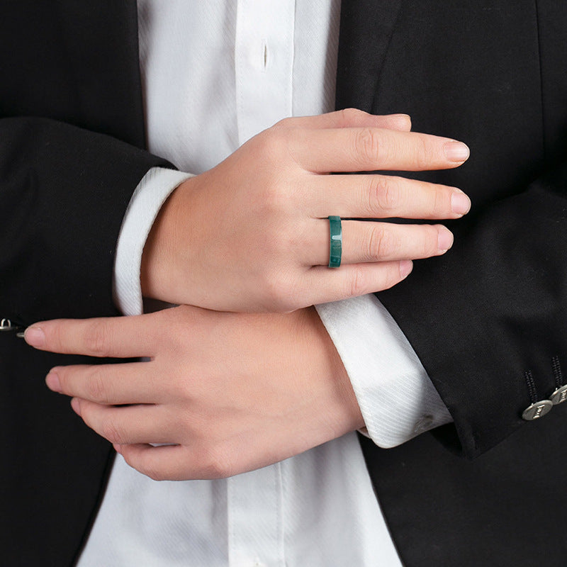 Natural A-Grade Blue Water Jadeite Square Ring