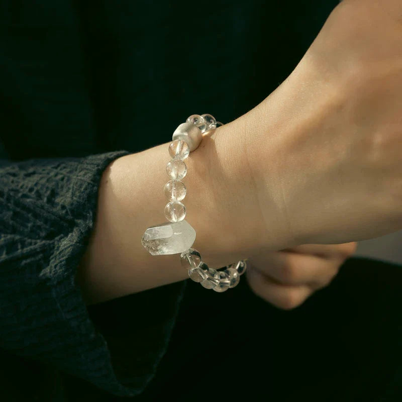 Clear Quartz Single-Strand Bracelet Calming Crystal Couple Jewelry