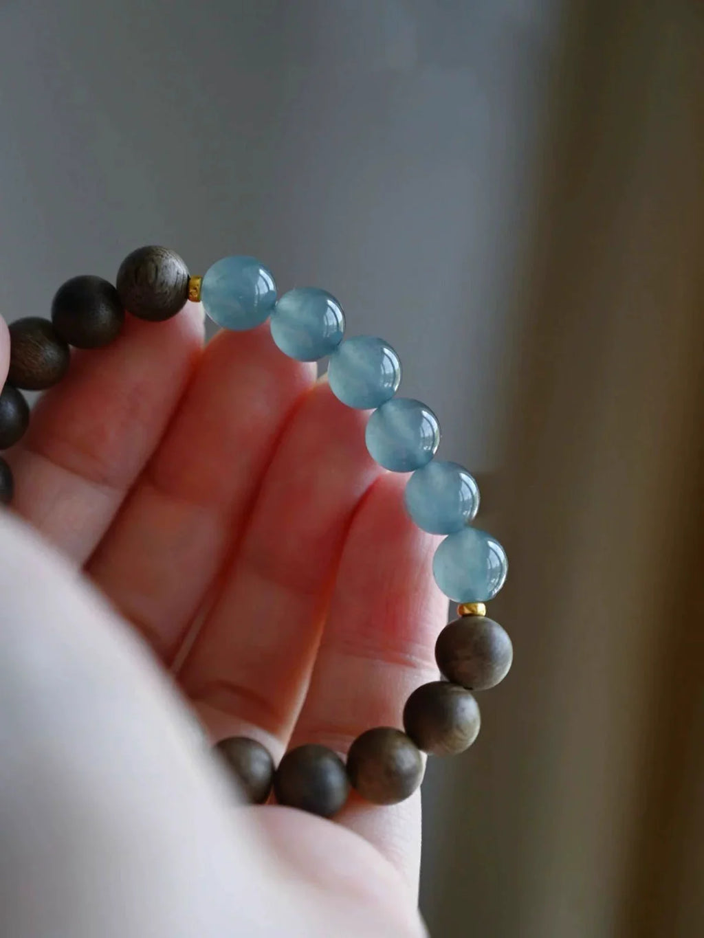Premium Blue Ice Jadeite & Mysore Old Sandalwood Fortune Bracelet