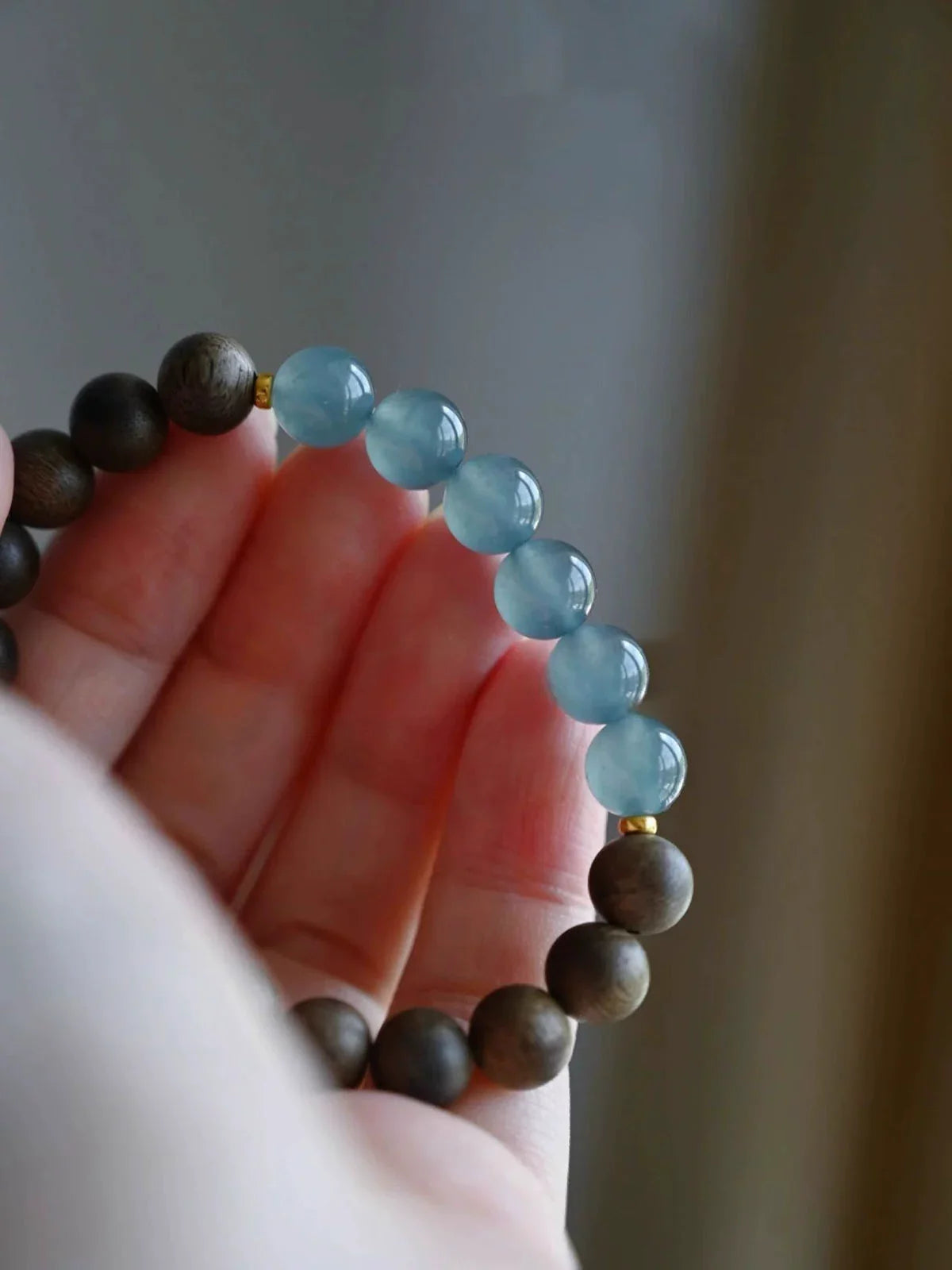 Premium Blue Ice Jadeite & Mysore Old Sandalwood Fortune Bracelet