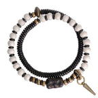 Tibetan Deer Bone and Ebony Beads Unisex Bracelet with Brass Accent
