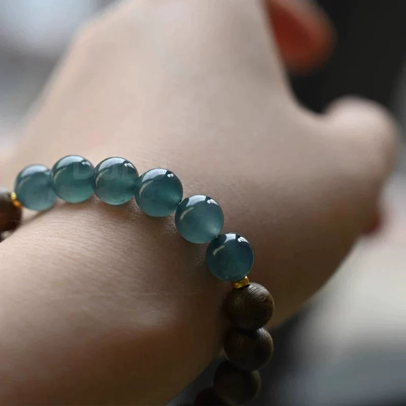 Vietnamese Agarwood Blue Jadeite Bead Bracelet for Women