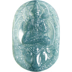 Natural Ice Blue Jadeite Mahasthamaprapta Bodhisattva Pendant – A-Grade Blue Water Jade, Zodiac Horse Guardian Talisman