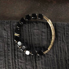 Obsidian & Brass Tibetan Vintage Couple Bracelet – Grounding & Protection
