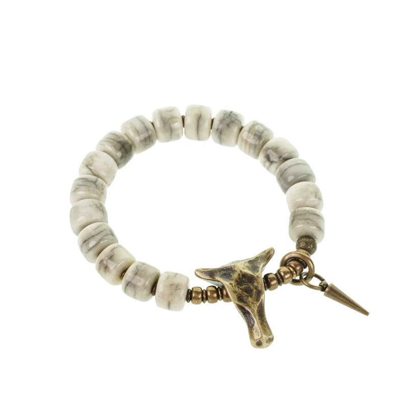 Tibetan Handmade Yak Bone & Brass Bull Head Bracelet · Strength and Spirit