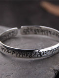 S925 Sterling Silver Six-character Mantra Open Bracelet, Retro Sanskrit Solid Men's and Women's Bracelets
