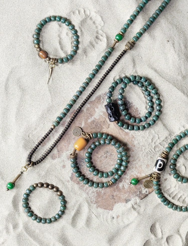 Double-Layer Bodhi Beads& Brass Bracelet Calming Stress-Relief Stack for Women