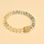 Natural Green Phantom Quartz and Citrine Feng Shui Pixiu Bracelet