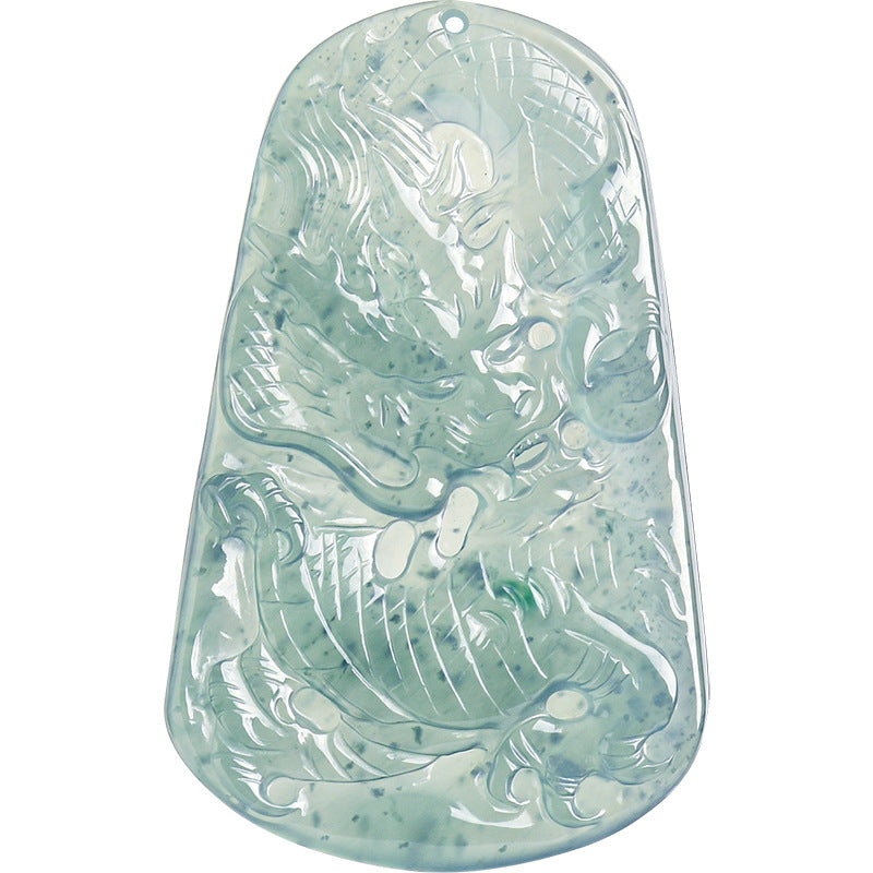Natural Ice Blue Jadeite Dragon “Soaring Across the Four Seas” Pendant – Genuine A-Grade Blue Water Jade Zodiac Dragon Talisman