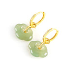 Women’s Natural Hetian Jade Ruyi Earrings, Set in S925 Silver