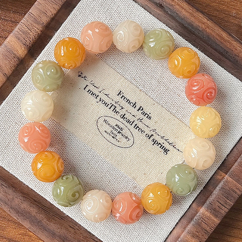 Hand-Carved Rainbow Cloud Bodhi Bracelet – Multicolor