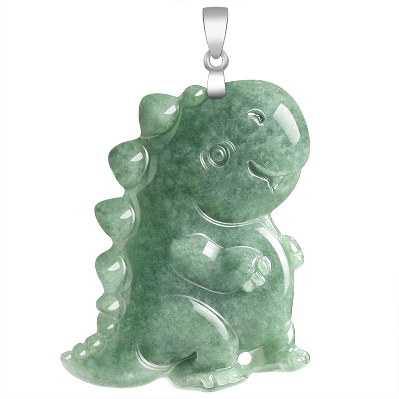Natural Green Jadeite Cute Dinosaur Pendant – A-Grade Jade, S925 Silver, Fun & Playful Talisman