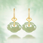 Women’s Natural Hetian Jade Ruyi Earrings, Set in S925 Silver