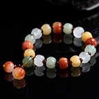 Natural Xinjiang Golden Silk Jade Multicolor Pumpkin Bracelet – Hand-Carved Lucky Feng Shui Jewelry, Unisex