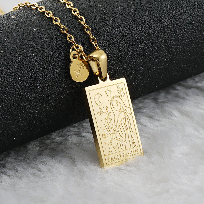 12 Zodiac Sign Pendant Necklace – 18K Gold-Plated Titanium Steel
