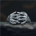 S925 Sterling Silver Adjustable Skeleton Hand Ring Vintage Tail Ring