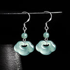 Natural A-Grade Blue Water Jadeite Ruyi Earrings – S925 Silver, Ice Jade for Women