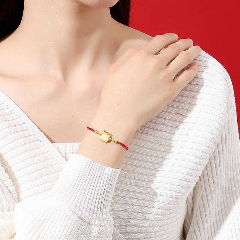 Women’s S925 Silver Hetian Jade Cute Horse Red String Bracelet, 2026 Year of the Horse Jewelry