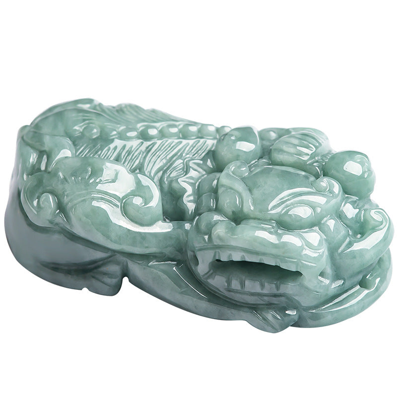 Natural Ice Green Jadeite Pi Xiu Pendant – A-Grade Jade “Ruyi Bawang” Wealth Talisman for Men