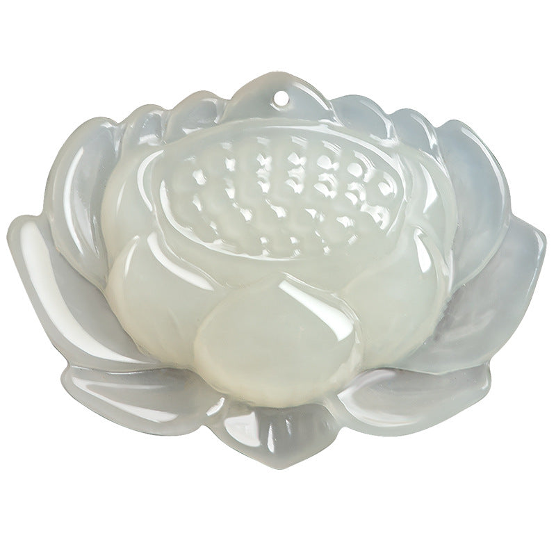 Natural Aged Hetian White Jade Lotus Pendant for Women
