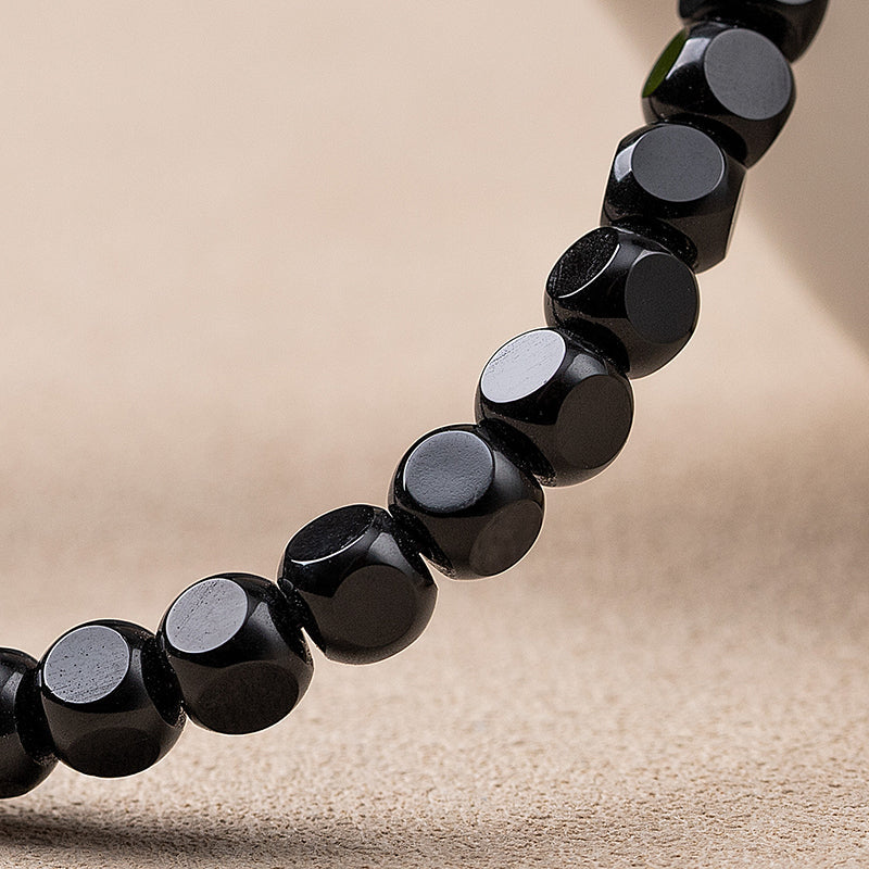 Natural Black Agate Hexagonal Bead Bracelet Unisex Couple Design