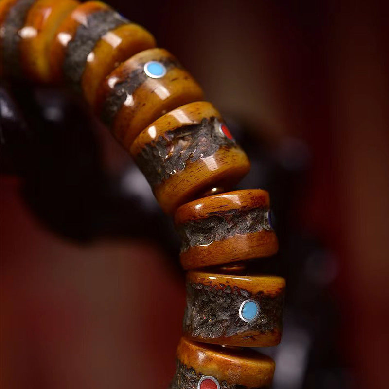 Tibetan Yak Bone Bracelet with Gemstone Inlays – Handcrafted Tibetan-Style Bracelet