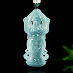 Natural Blue Water Jadeite Thousand-Armed Guanyin Pendant – Zodiac Rat Guardian Buddha