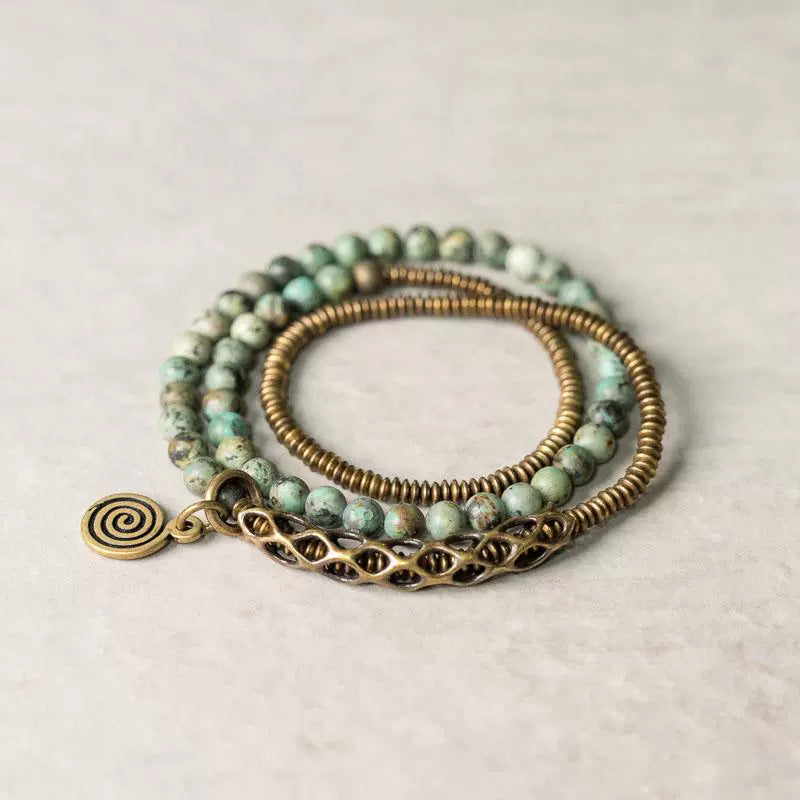 Turquoise Multi-circle Bracelet Handmade Copper Ornaments Energy Bracelet for Men and Women