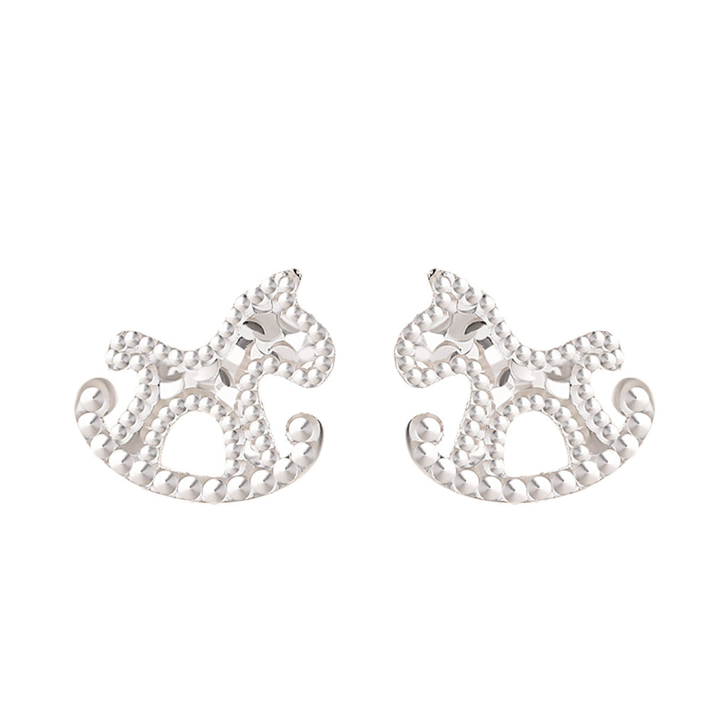 Women’s S925 Sterling Silver Ice-Textured Wood Horse Stud Earrings