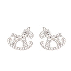 Women’s S925 Sterling Silver Ice-Textured Wood Horse Stud Earrings