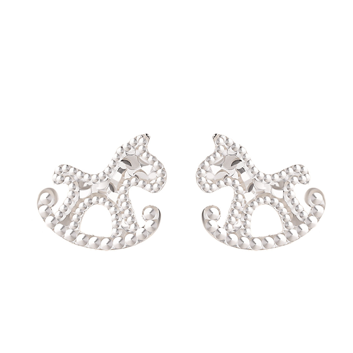 Women’s S925 Sterling Silver Ice-Textured Wood Horse Stud Earrings